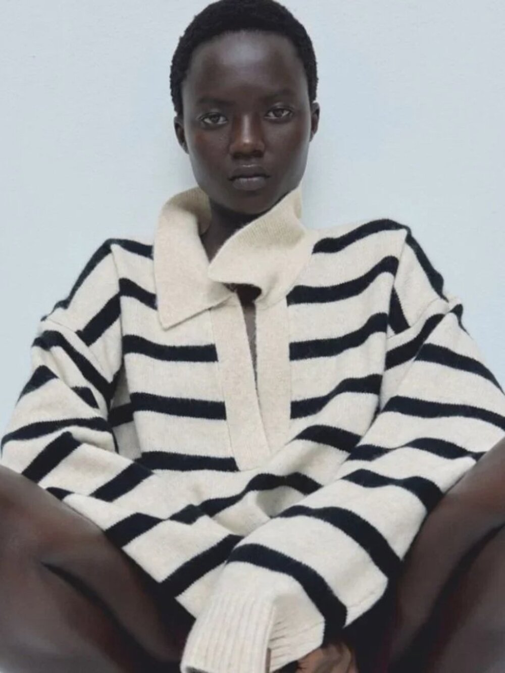 H&M Oversized Oatmeal/Black Striped Collared Sweater Size S
